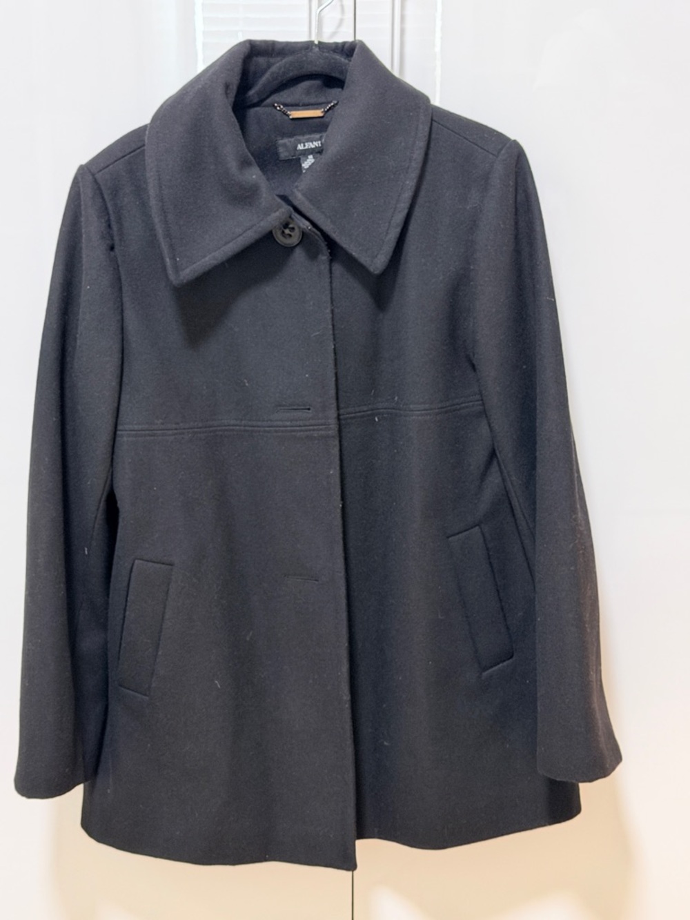 Alfani Black Wool Peacoat with Classic Collar